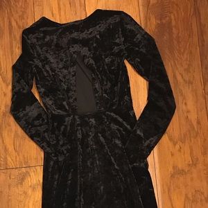 Black velvet open back maxi dress